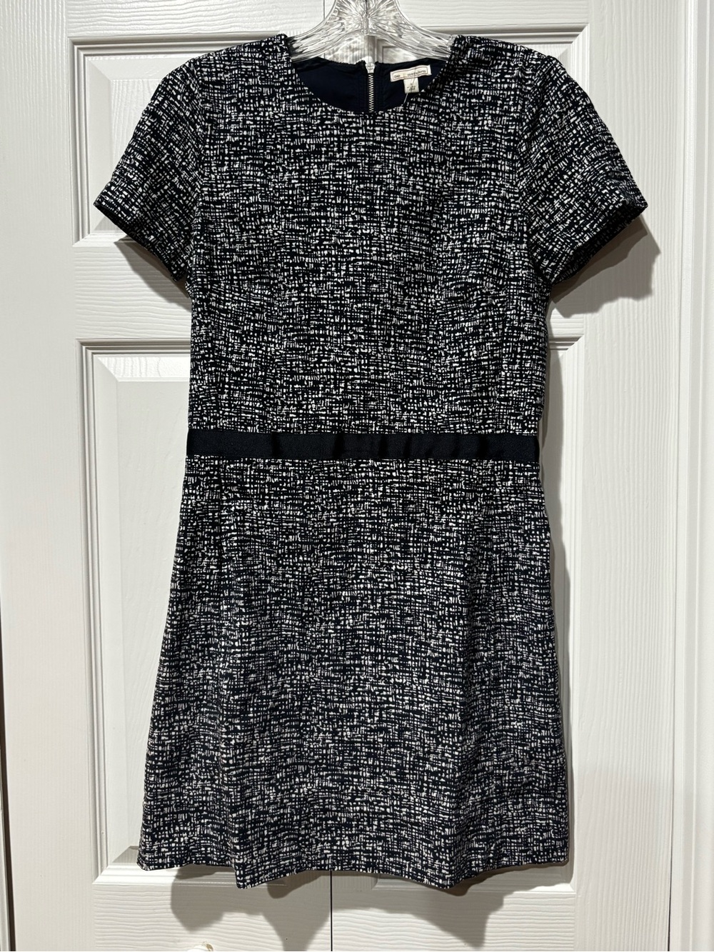 GAP Navy and White Textured Print Short-Sleeve Shift Dress